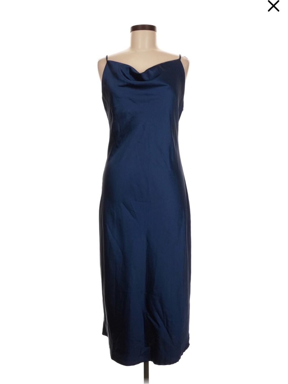 Navy Satin Cowl Neck Slip Dress